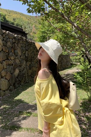 Off-White Women's Summer Quick-Dry Breathable Fisherman Hat with Drawstring for Sun Protection - Lightweight Thin Style