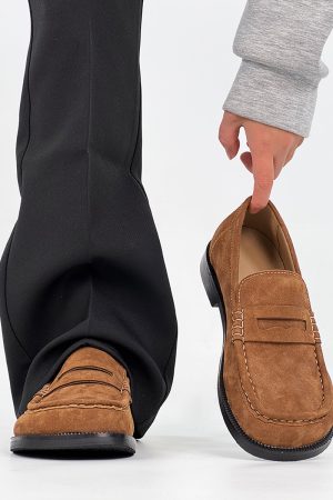 Old Money Retro Loafers for Men - Brown Suede Slip-On Dress Shoes, Easy Commuter Casual Footwear, Classic Vintage Style