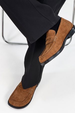 Old Money Retro Loafers for Men - Brown Suede Slip-On Dress Shoes, Easy Commuter Casual Footwear, Classic Vintage Style