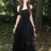 One-Shoulder Black Dress with Flowing Ribbon Big Skirt - Elegant Summer Slim Fit Hepburn Style for Women
