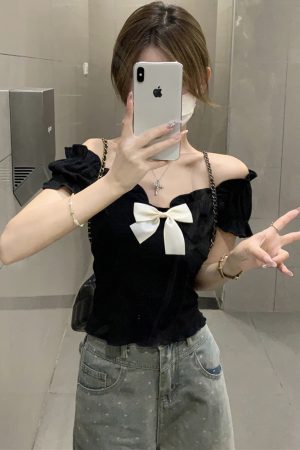 One-Shoulder Butterfly Knot Short Sleeve T-Shirt for Women - Plus Size Slim-Fit Summer Top, Sweet and Spicy Style