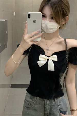 One-Shoulder Butterfly Knot Short Sleeve T-Shirt for Women - Plus Size Slim-Fit Summer Top, Sweet and Spicy Style