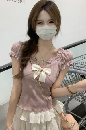 One-Shoulder Butterfly Knot Short Sleeve T-Shirt for Women - Plus Size Slim-Fit Summer Top, Sweet and Spicy Style