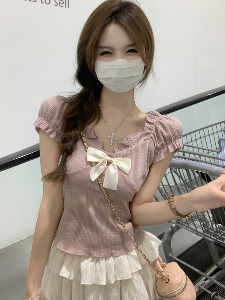 One-Shoulder Butterfly Knot Short Sleeve T-Shirt for Women - Plus Size Slim-Fit Summer Top, Sweet and Spicy Style One-Shoulder Butterfly Knot Short Sleeve T-Shirt for Women - Plus Size Slim-Fit Summer Top, Sweet and Spicy Style