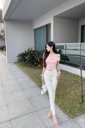 One-Shoulder Knitted Top - Sexy Internet Celebrity Style, Pure Desire, Trendy Y2K Fashion, Chic Korean Style Top