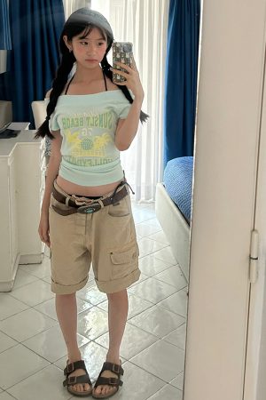 One-Shoulder Short Sleeve Women's Summer T-Shirt - American Style Slim-Fit Letter Print Chic Top for Vacation