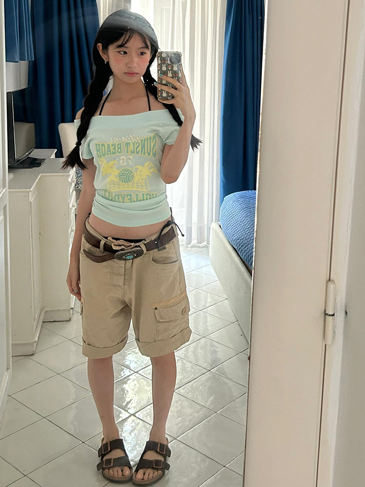 One-Shoulder Short Sleeve Women's Summer T-Shirt - American Style Slim-Fit Letter Print Chic Top for Vacation One-Shoulder Short Sleeve Women's Summer T-Shirt - American Style Slim-Fit Letter Print Chic Top for Vacation