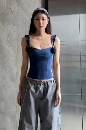 One-Shoulder Spicy Girl Tank Top for Women - Summer 3D Floral Slim Fit Design with Rhinestones, Y2K Style, Trendy Casual Wear