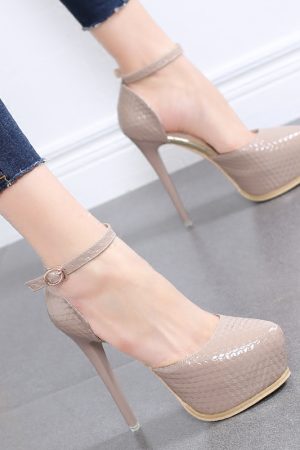 One-Strap High Heels 13CM Stiletto Platform Shoes for Women - Waterproof Nightclub Footwear in Small Size 33, Pointed Toe Design