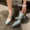 One-Strap Metallic Pointed High Heels for Women - French Rhinestone Mary Jane Shoes, Gentle Style, Elegant Footwear