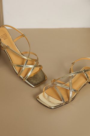 Open-Toe Chunky Strap Roman Sandals for Women - Gold and Silver Hollow Design - Summer 2024 Fashion