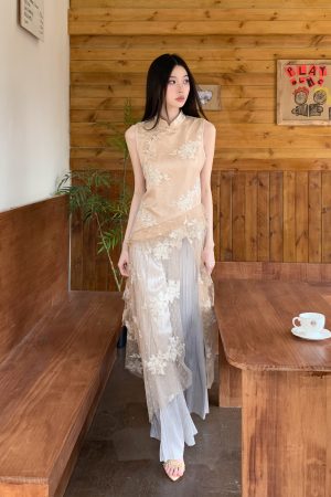 Oriental Romance Qipao Dress - Summer 2025 New Chinese Style Fairy Split Irregular Design, Perfect for Y2K and 90s Fashion Lovers