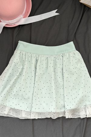 Original JK Uniform Yellow Doll Collar Top with Pudding Bear and Polka Dot Skirt Set - Women's Summer College Style