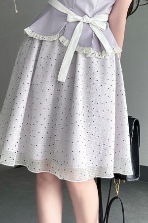 Original JK Uniform Yellow Doll Collar Top with Pudding Bear and Polka Dot Skirt Set - Women's Summer College Style