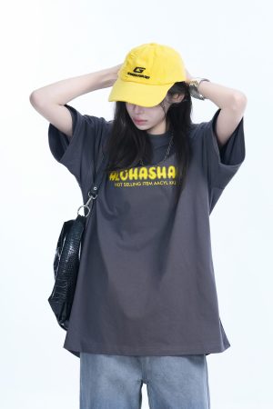 Oversized American Street Style Heavy Short-Sleeve T-Shirt for Women - Sit and Eat Until the Mountains Are Empty, Casual Y2K Fashion