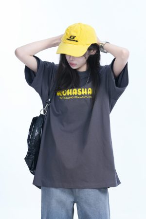 Oversized American Street Style Heavy Short-Sleeve T-Shirt for Women - Sit and Eat Until the Mountains Are Empty, Casual Y2K Fashion