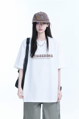 Oversized American Street Style Heavy Short-Sleeve T-Shirt for Women - Sit and Eat Until the Mountains Are Empty, Casual Y2K Fashion