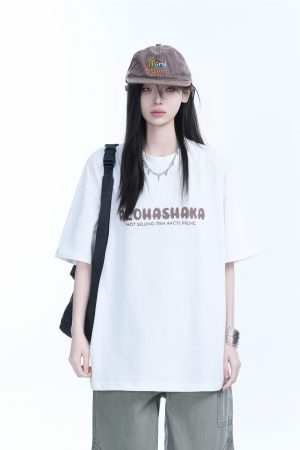 Oversized American Street Style Heavy Short-Sleeve T-Shirt for Women - Sit and Eat Until the Mountains Are Empty, Casual Y2K Fashion