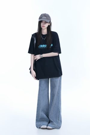Oversized American Street Style Heavy Short-Sleeve T-Shirt for Women - Sit and Eat Until the Mountains Are Empty, Casual Y2K Fashion