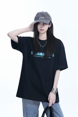 Oversized American Street Style Heavy Short-Sleeve T-Shirt for Women - Sit and Eat Until the Mountains Are Empty, Casual Y2K Fashion