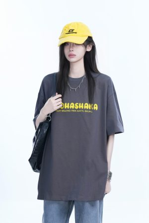 Oversized American Street Style Heavy Short-Sleeve T-Shirt for Women - Sit and Eat Until the Mountains Are Empty, Casual Y2K Fashion