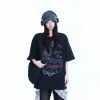 Oversized Black Short Sleeve T-Shirt for Women - American Street Style, Casual Cotton Tee with Sit and Eat Until the Mountains Are Empty Print