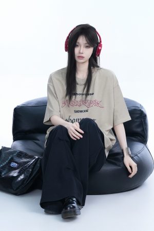 Oversized Black Short-Sleeve T-Shirt for Women - American Street Style, Casual Loose Fit, Y2K Fashion, Graphic Tee