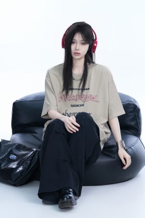 Oversized Black Short-Sleeve T-Shirt for Women - American Street Style, Casual Loose Fit, Y2K Fashion, Graphic Tee