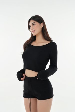 Oversized Collar Rolled Hem Short Sleeve Top & Knitted Shorts Set - Chic Casual Loungewear for Effortless Style