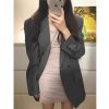 Oversized Gray Blazer for Women - Spring Autumn Casual Korean Style with Shoulder Pads, Loose Fit Design