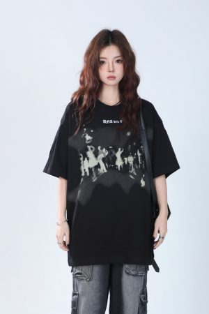 Oversized Hip Hop T-Shirt for Women - Sit and Eat Until the Mountains Are Empty European High Street Style Short Sleeve Top