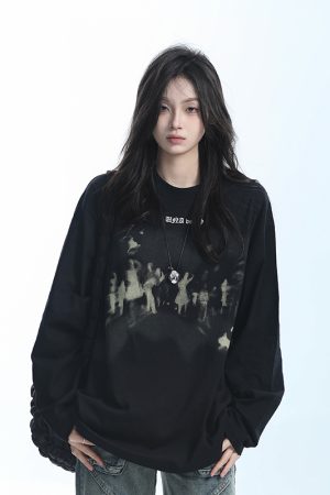 Oversized Hip Hop T-Shirt for Women - Sit and Eat Until the Mountains Are Empty European High Street Style Short Sleeve Top