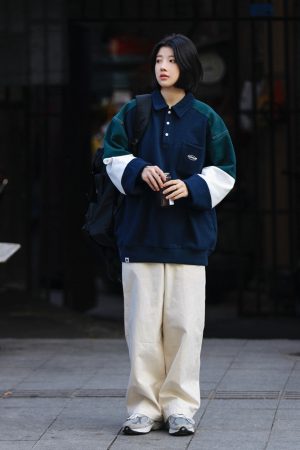 Oversized Men's Patchwork Polo Shirt Sweatshirt - Casual Couples Outfit for Regular Holidays, Sports & Leisure Wear