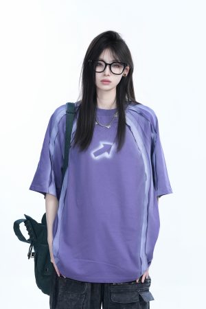 Oversized Tie-Dye Color-Blocking Short Sleeve T-Shirt for Women - Trendy Summer Top, Casual Loose Fit, Y2K Style