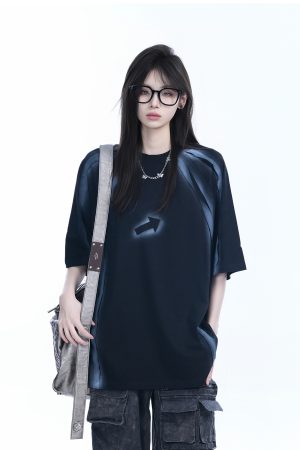 Oversized Tie-Dye Color-Blocking Short Sleeve T-Shirt for Women - Trendy Summer Top, Casual Loose Fit, Y2K Style