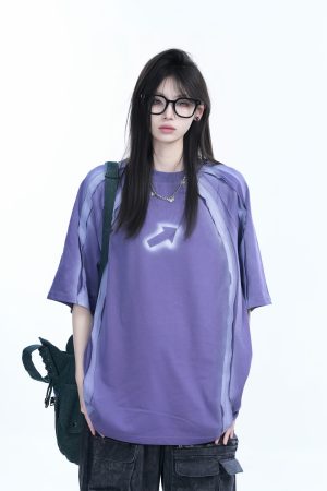 Oversized Tie-Dye Color-Blocking Short Sleeve T-Shirt for Women - Trendy Summer Top, Casual Loose Fit, Y2K Style