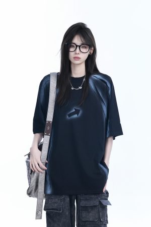 Oversized Tie-Dye Color-Blocking Short Sleeve T-Shirt for Women - Trendy Summer Top, Casual Loose Fit, Y2K Style