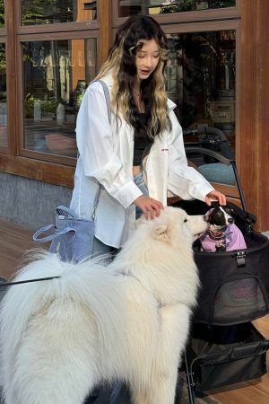 Oversized White Casual Shirt Jacket for Women - Spring Sun Protection, American Street Style, Loose Fit, Lazy Style Fashion Top