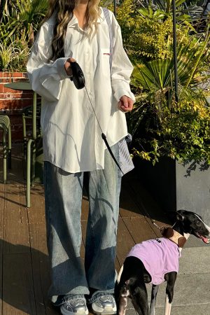 Oversized White Casual Shirt Jacket for Women - Spring Sun Protection, American Street Style, Loose Fit, Lazy Style Fashion Top