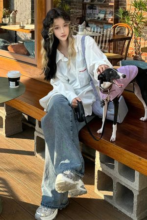 Oversized White Casual Shirt Jacket for Women - Spring Sun Protection, American Street Style, Loose Fit, Lazy Style Fashion Top