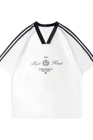 Oversized Women's Color-Blocking Satin Jersey T-Shirt - American Sports Style V-Neck Long Sleeve Trendy Top