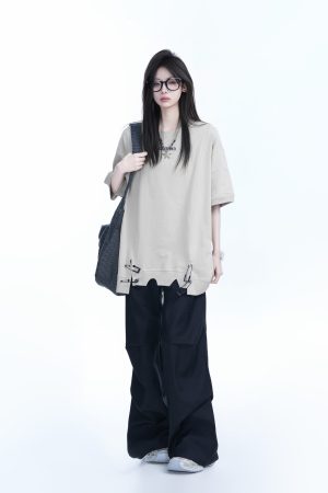 Oversized Women's Short Sleeve T-Shirt with American High Street Pin Design - Trendy Loose Fit, Casual Style for Everyday Wear