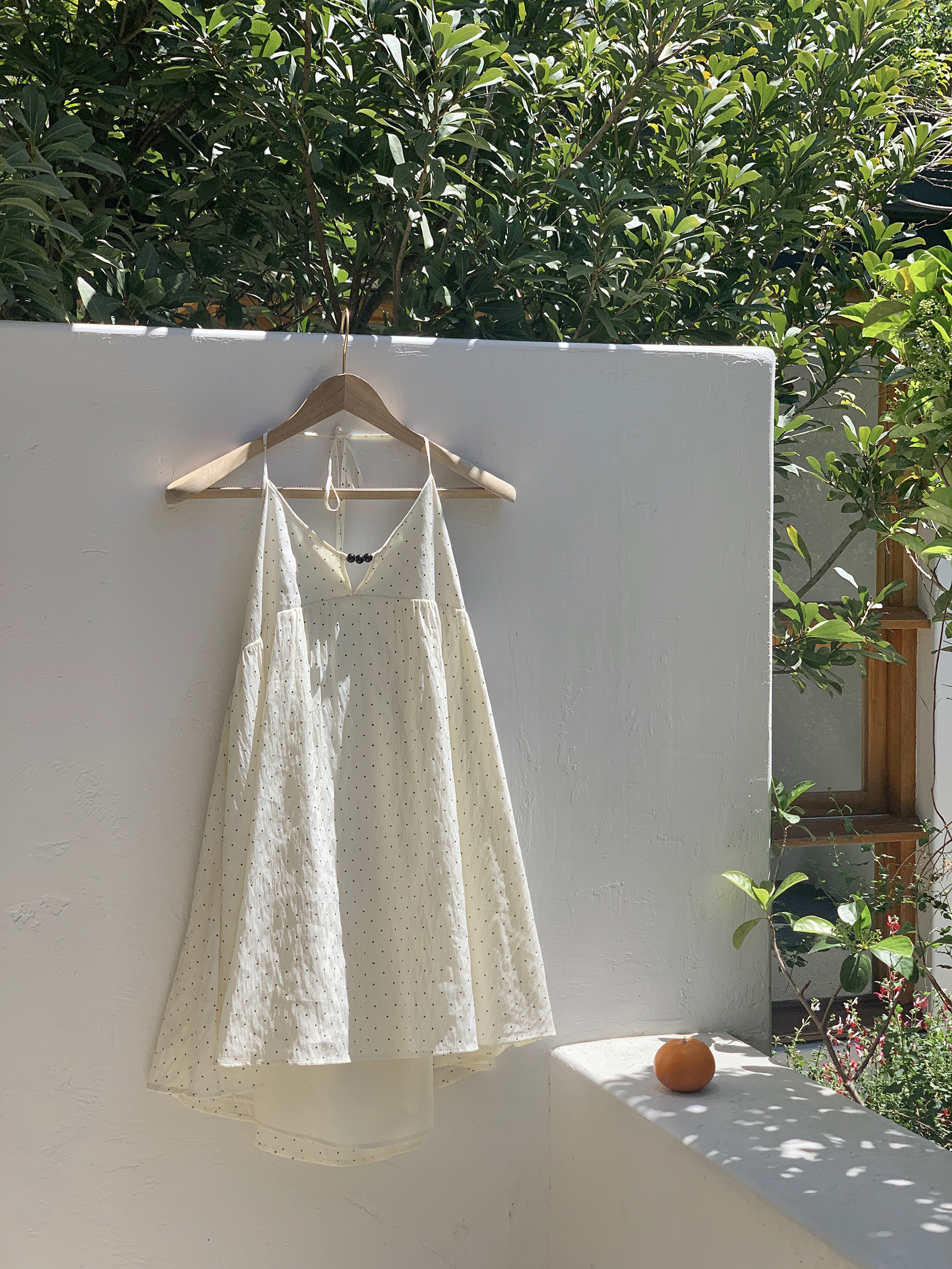 Peach Milk Polka Dot Halter Neck Camisole Dress - Sheer Layered Design, Cute Pink Color, Trendy Y2K Style Peach Milk Polka Dot Halter Neck Camisole Dress - Sheer Layered Design, Cute Pink Color, Trendy Y2K Style