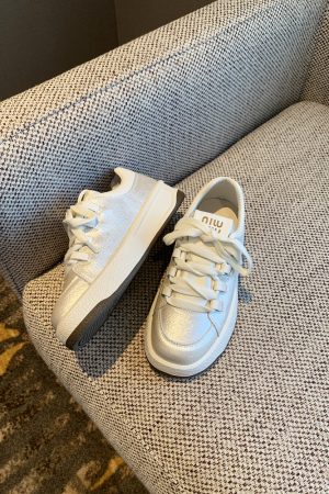 Pearl White Casual Sneakers for Women - 2025 Spring Versatile Lace-Up Height-Increasing Thick-Soled Little White Shoes