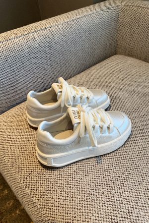 Pearl White Casual Sneakers for Women - 2025 Spring Versatile Lace-Up Height-Increasing Thick-Soled Little White Shoes