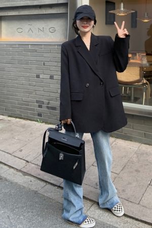 Petite Black Suit Jacket for Women - Trendy High-End Casual Blazer for Spring & Autumn 2025