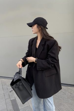 Petite Black Suit Jacket for Women - Trendy High-End Casual Blazer for Spring & Autumn 2025