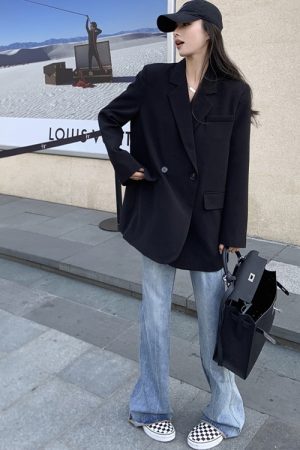 Petite Black Suit Jacket for Women - Trendy High-End Casual Blazer for Spring & Autumn 2025