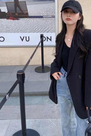 Petite Black Suit Jacket for Women - Trendy High-End Casual Blazer for Spring & Autumn 2025