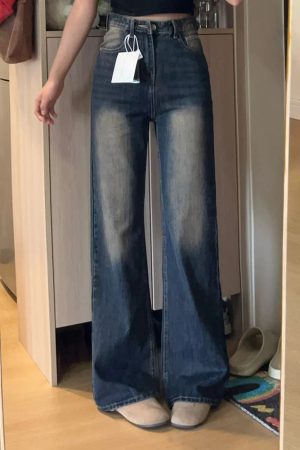 Petite Dark Blue Denim Pants for Women, Slightly Flared Loose Fit, 2025 New Style, Non-Skinny Straight Leg Trousers